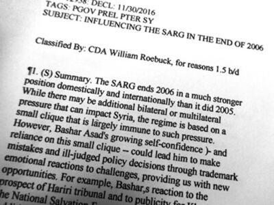 Ausschnitt aus der geheimen Depesche aus dem Jahr 2006 von William Roebuck, damals US-Botschafter in Syrien. (Bild Scheben)